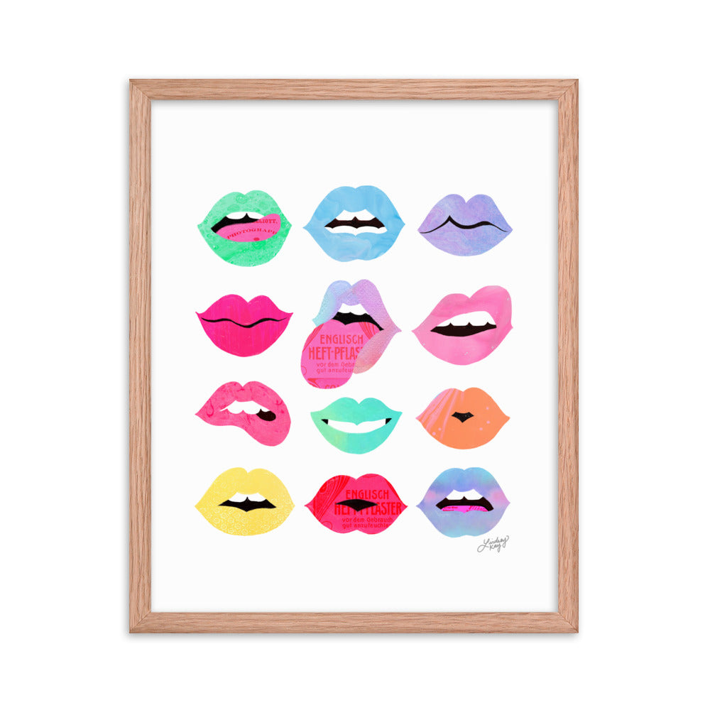 Labios arcoíris de amor - Impresión mate enmarcada